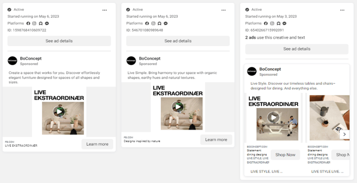 BoConcept Facebook Ads May 2023