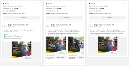 Bright Horizons Facebook Ads June 2023