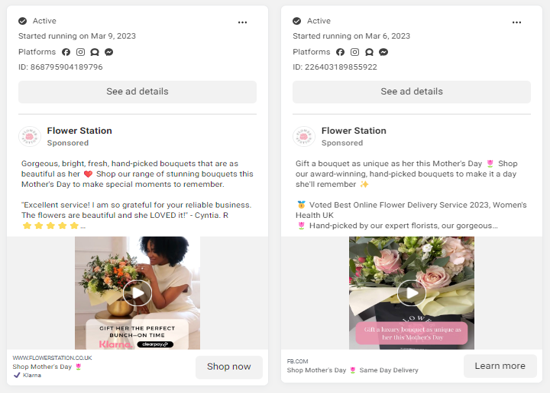 Flower Station Facebook Ads Q1 23