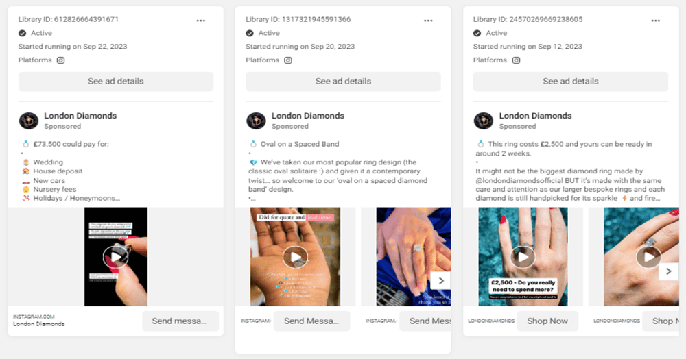 London Diamonds Facebook Ads September 2023