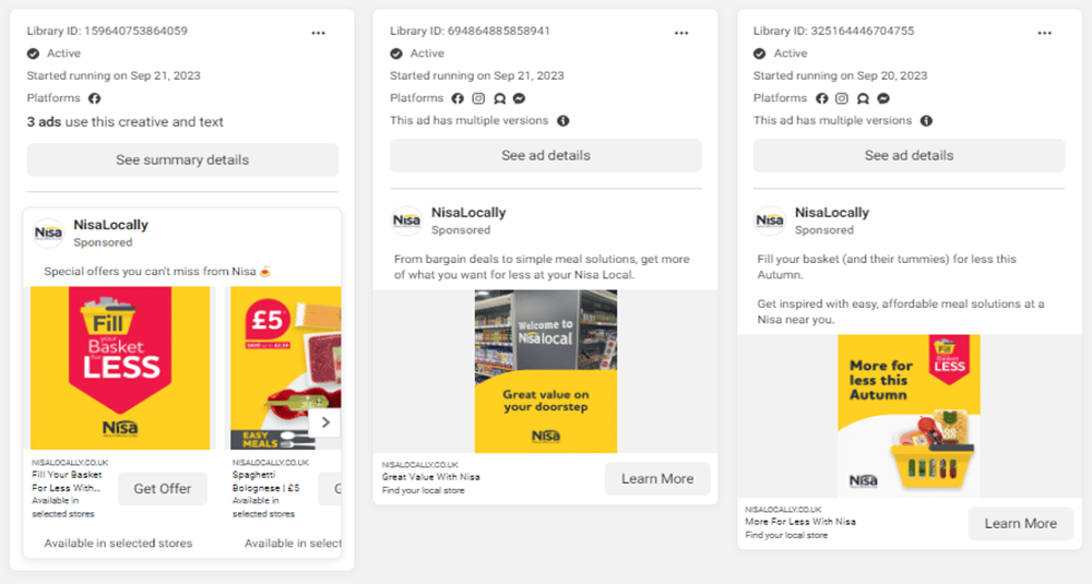 Nisa Facebook Ads September 2023