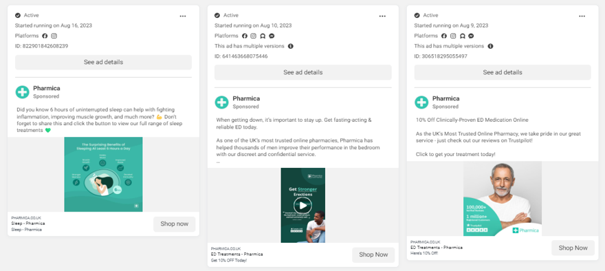 Pharmica Facebook Ads September 2023