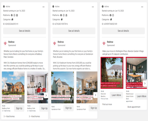 Redrow Facebook Ads June 2023