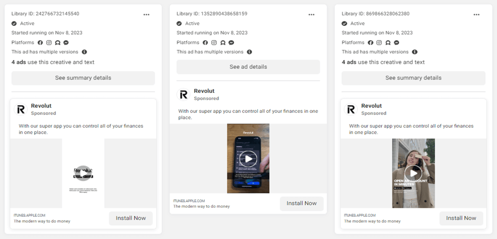 Revolut Facebook Ads November 2023