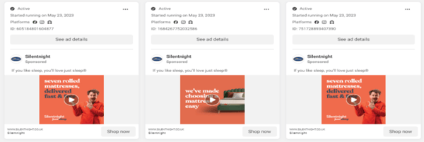 Silentnight Facebook Ads June 2023