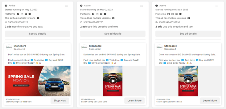 Stoneacre Facebook Ads May 2023