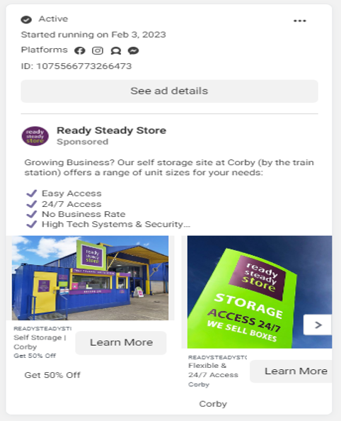 Storage FB ads