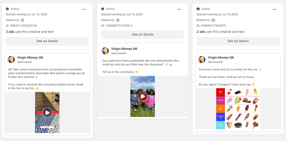 Virgin Money UK Facebook Ads July 2023