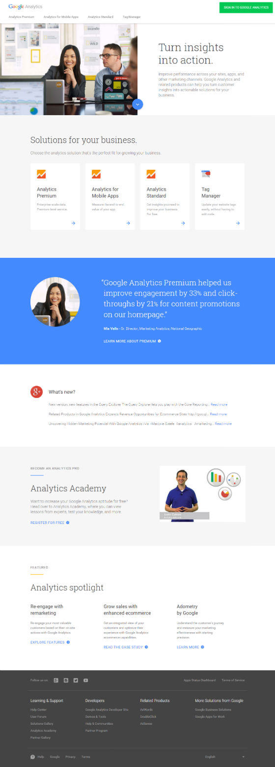 New Analytics homepage in full.