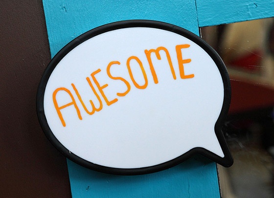 Speech bubble reading 'awesome'.