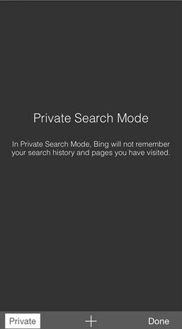 The Bing iPhone app's new Private Search Mode.