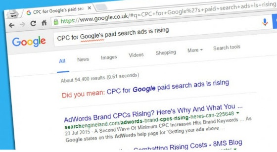 "CPCs set to rise" in Google search bar