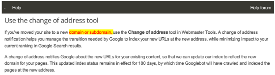 The updated documentation for Google's change of address tool.