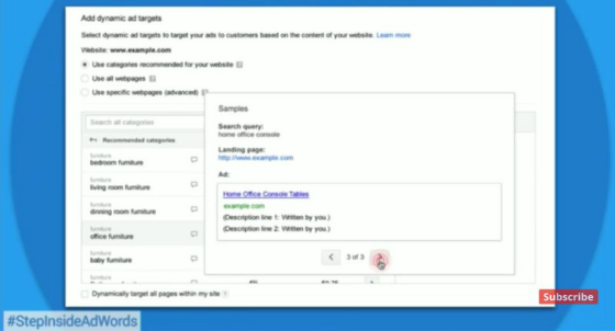 Screengrab of new Dynamic Search Ads interface.