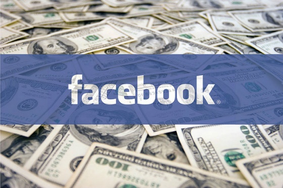 Facebook logo with 100 dollar bills.