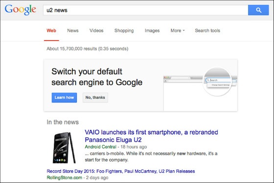 Google's banner ad urging Firefox users to switch their default search engine.