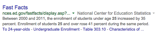 Screenshot of bolded answer in a normal organic result.