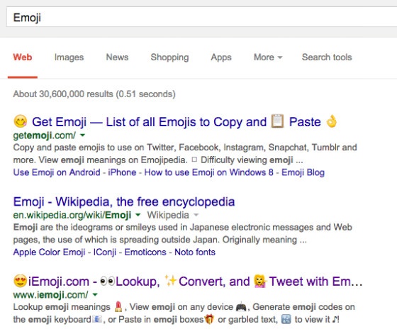 The full-colour emojis on Google desktop search.