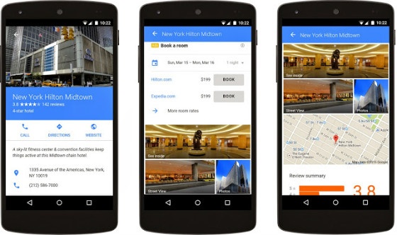 Screenshots of Google's ad format for hotels.