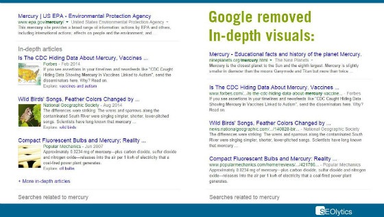 Side-by-side comparison of the old-look in-depth answers and the new version.