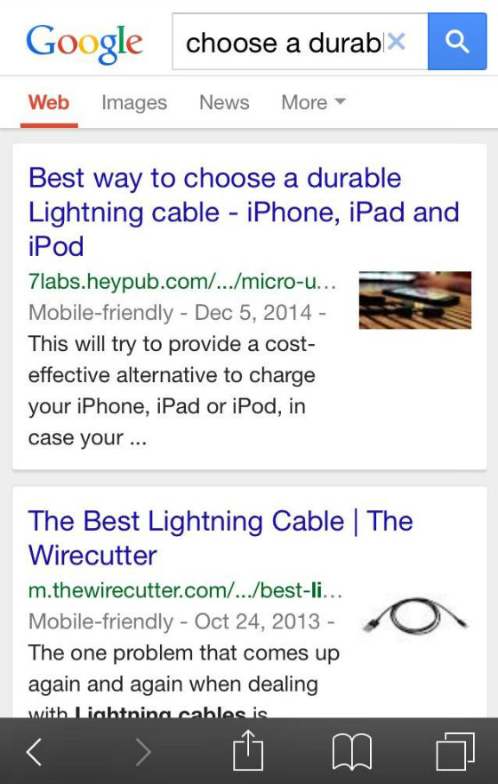 Google mobile search image thumbnails.