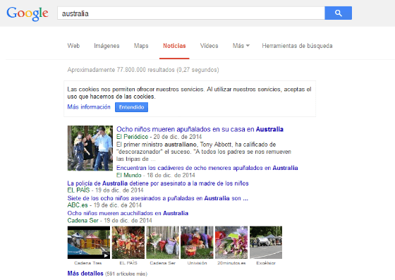 A Google News search in Spain, working correctly.