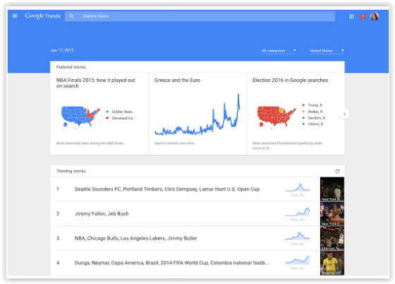 Google.com/trends homepage