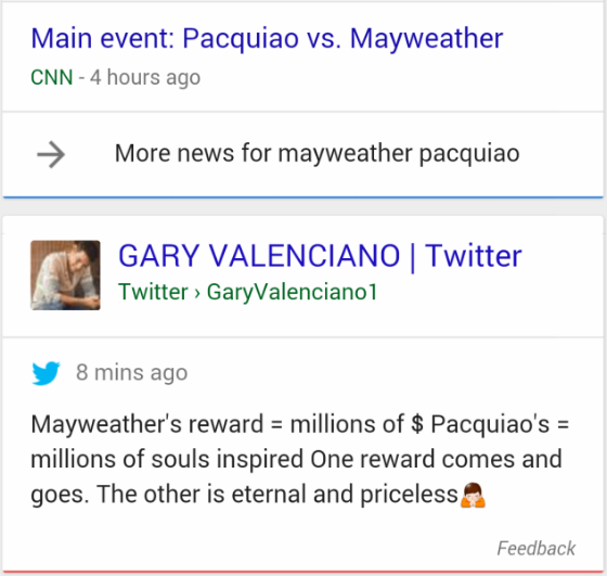 Google's Twitter integration test on mobile.