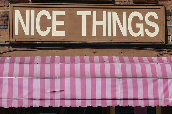 A shop sign that reads 'Nice Things'.