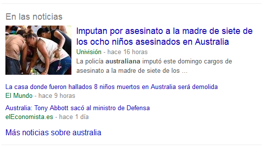 'In the news' pullout in organic search on Google.es.