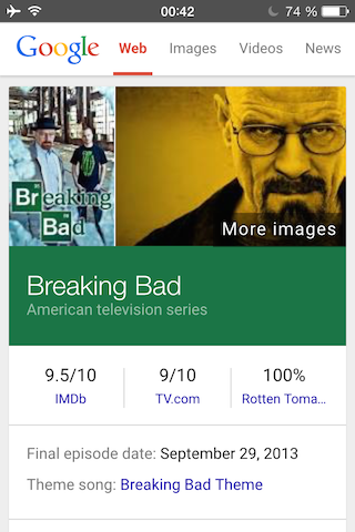 Colourful Knowledge Graph card for the TV show Breaking Bad.