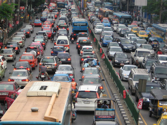 A traffic jam in Bangkok.
