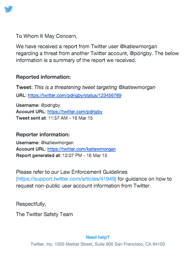 An example report summary, as emailed by Twitter.