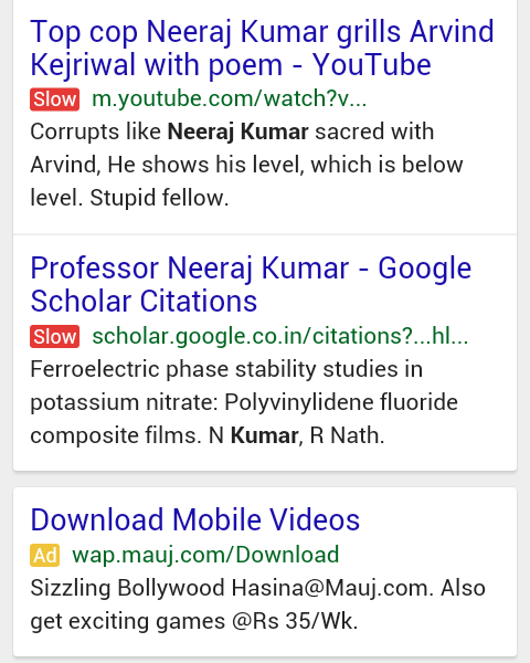 Google's 'Slow' site labels in mobile SERP.