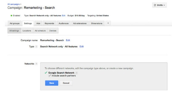 AdWords Google search partners tick box