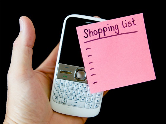 mobile phone and shopping list