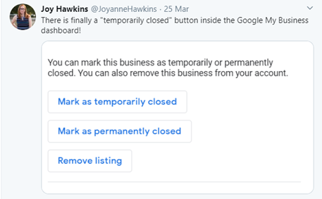 Google My Business launches 'temporarily closed' button